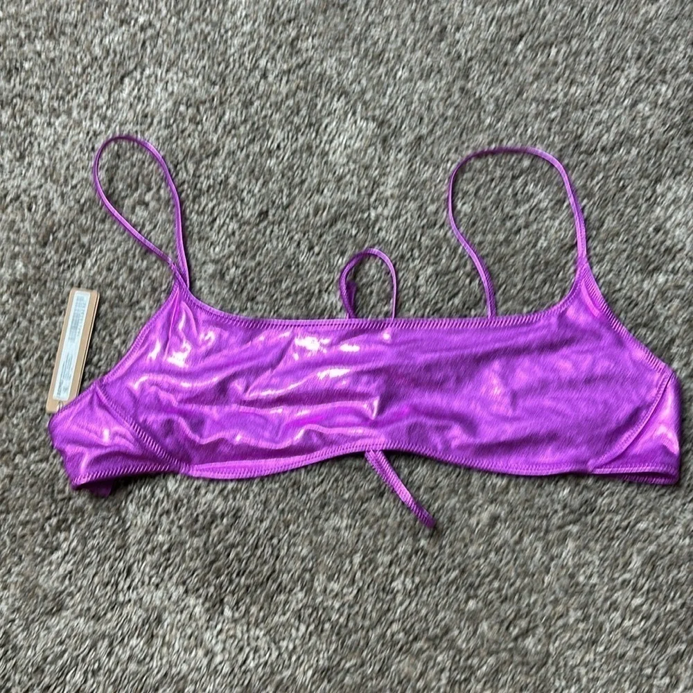 NWT SKIMS METALLIC SWIM TOP IN DRAGONFRUIT Sz XL